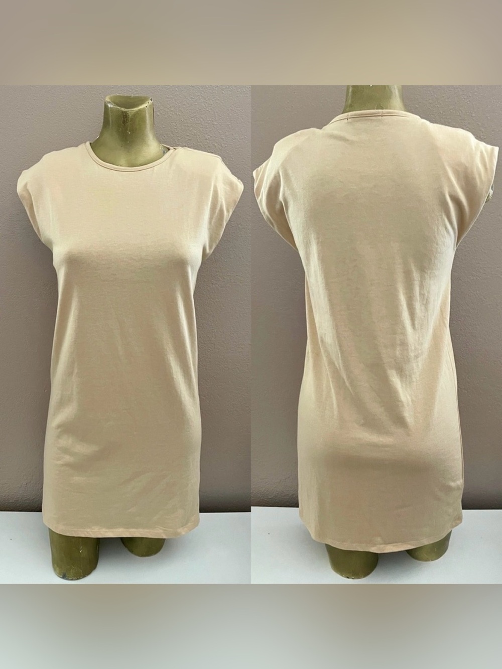 Cream 80’s Inspired Padded Shoulder Tank Dress Medium